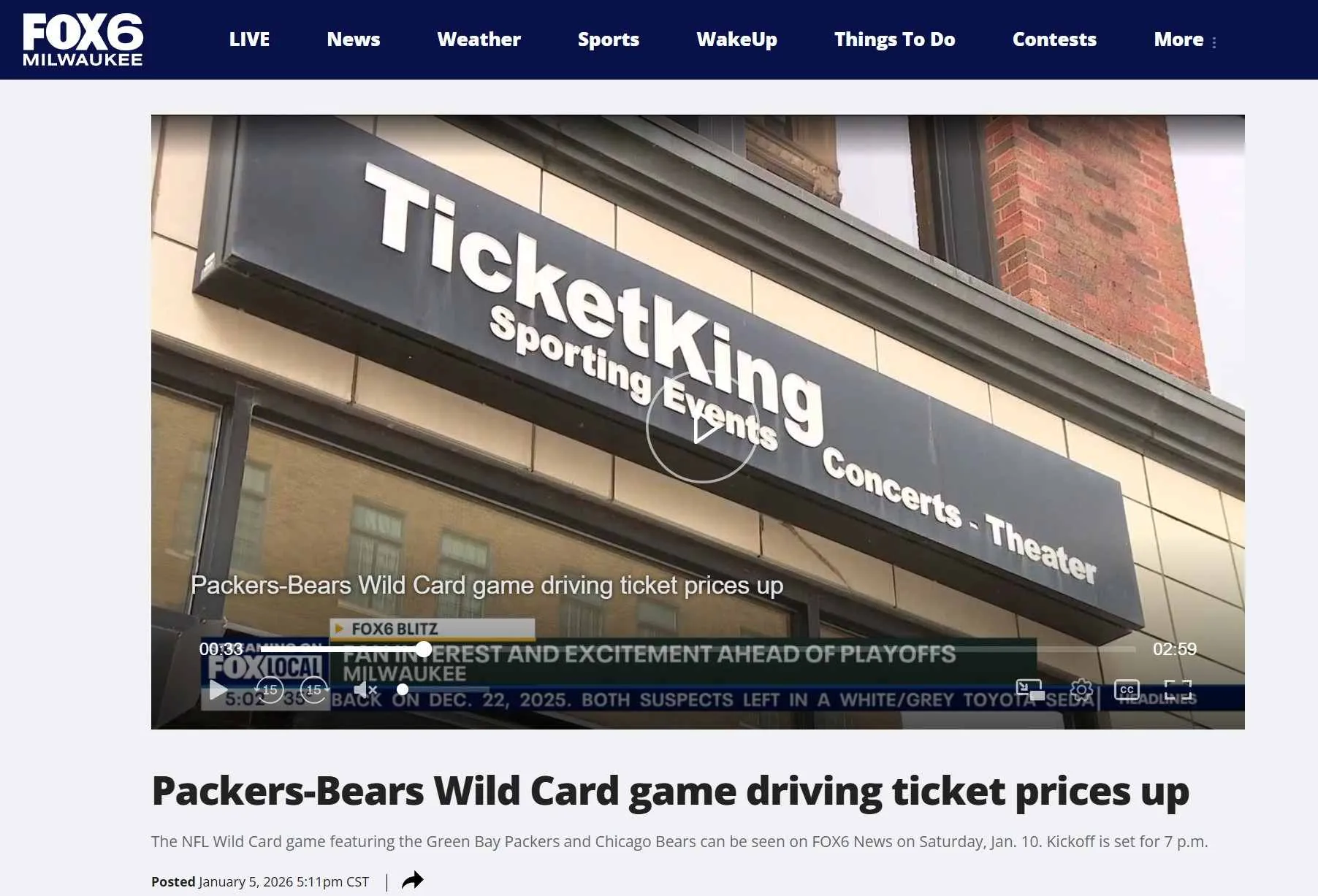 Packers vs. Bears playoff tickets story Fox 6 
