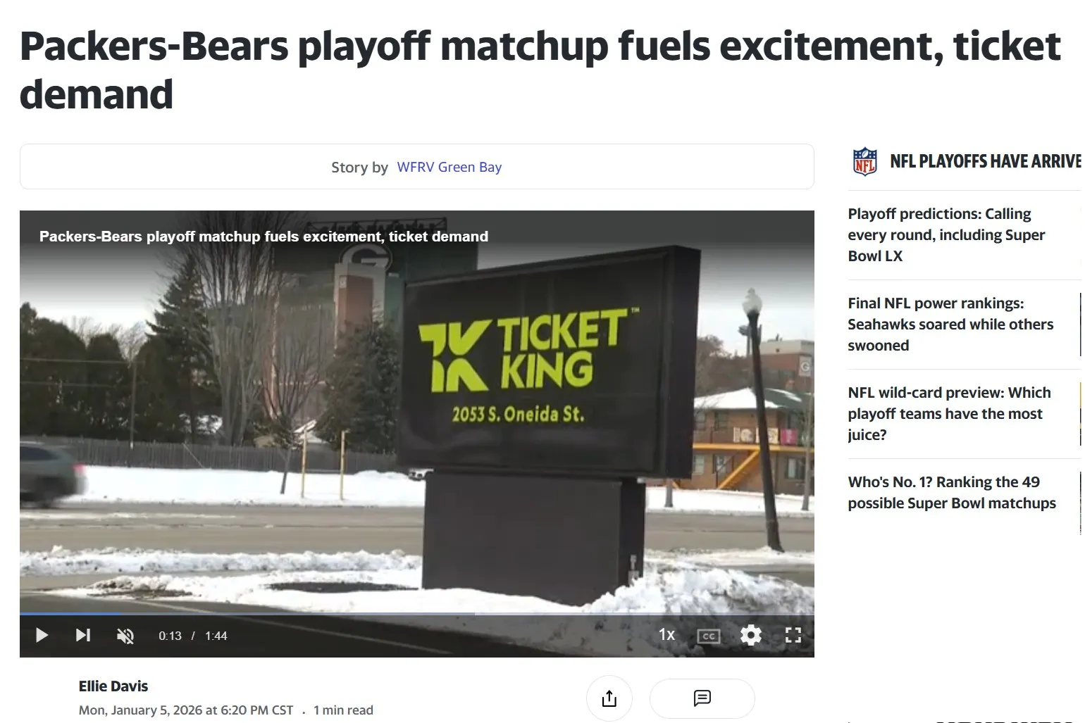Packers vs. Bears Playoff tickets Yahoo Sports