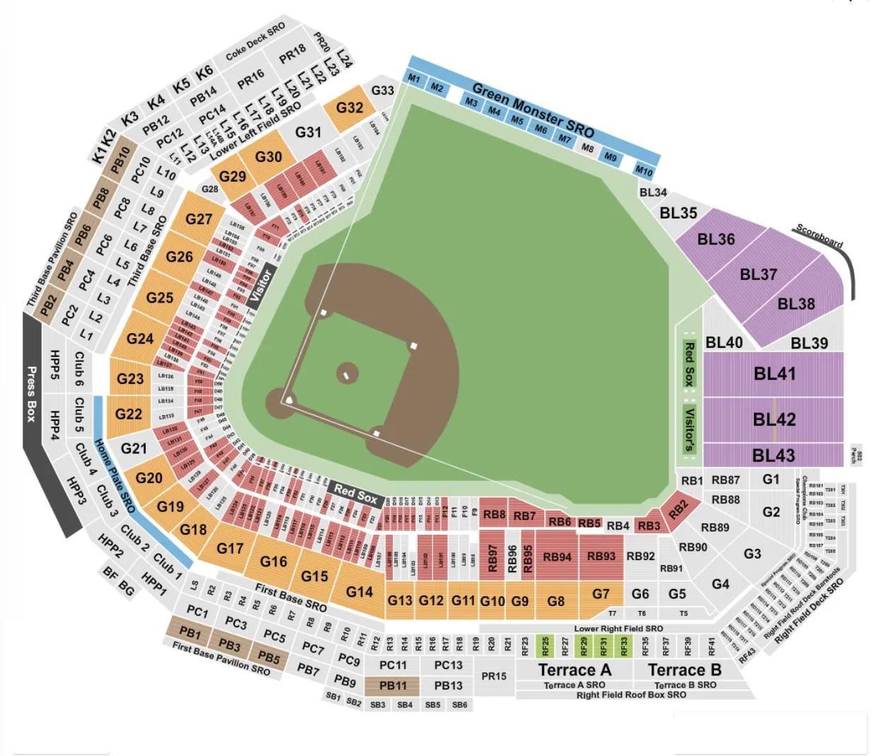Fenway Park Seating Chart