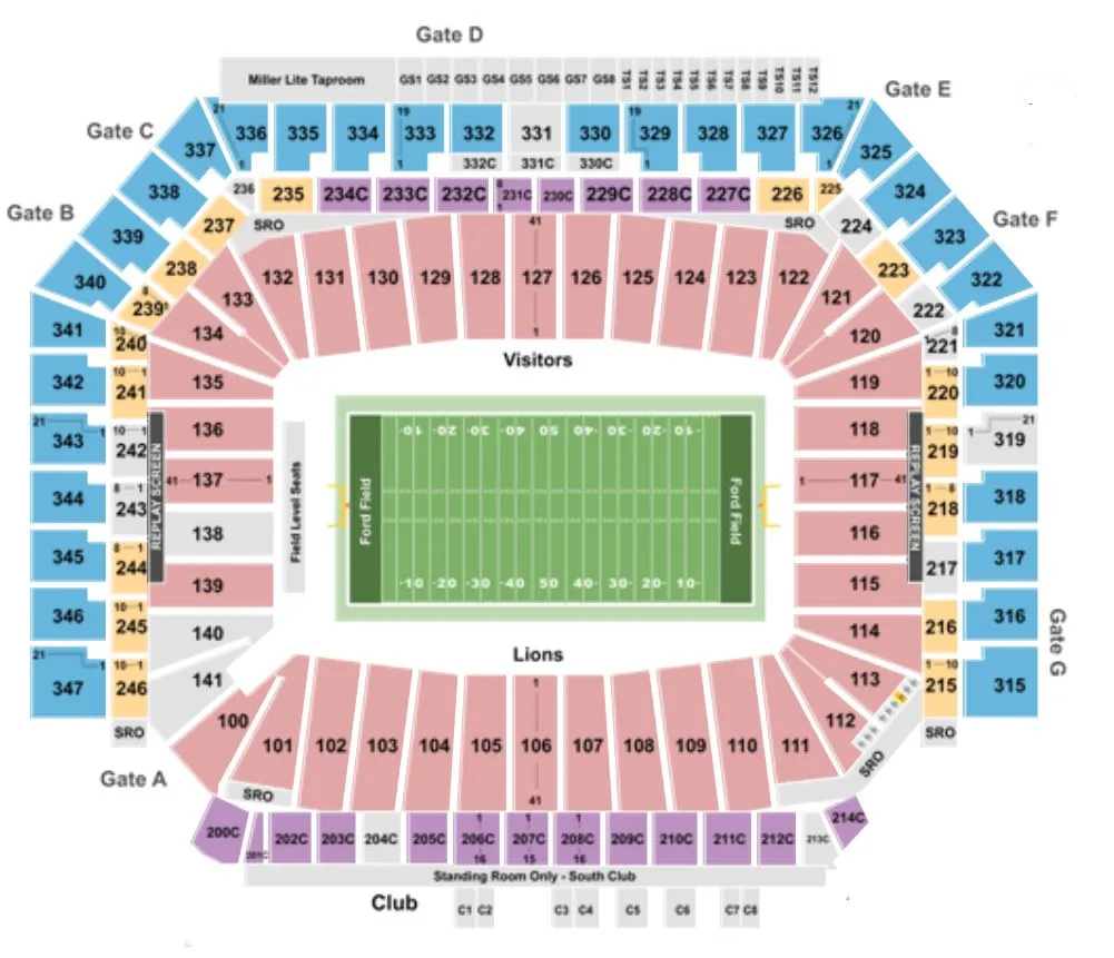 Ford Field Seating Layout Map