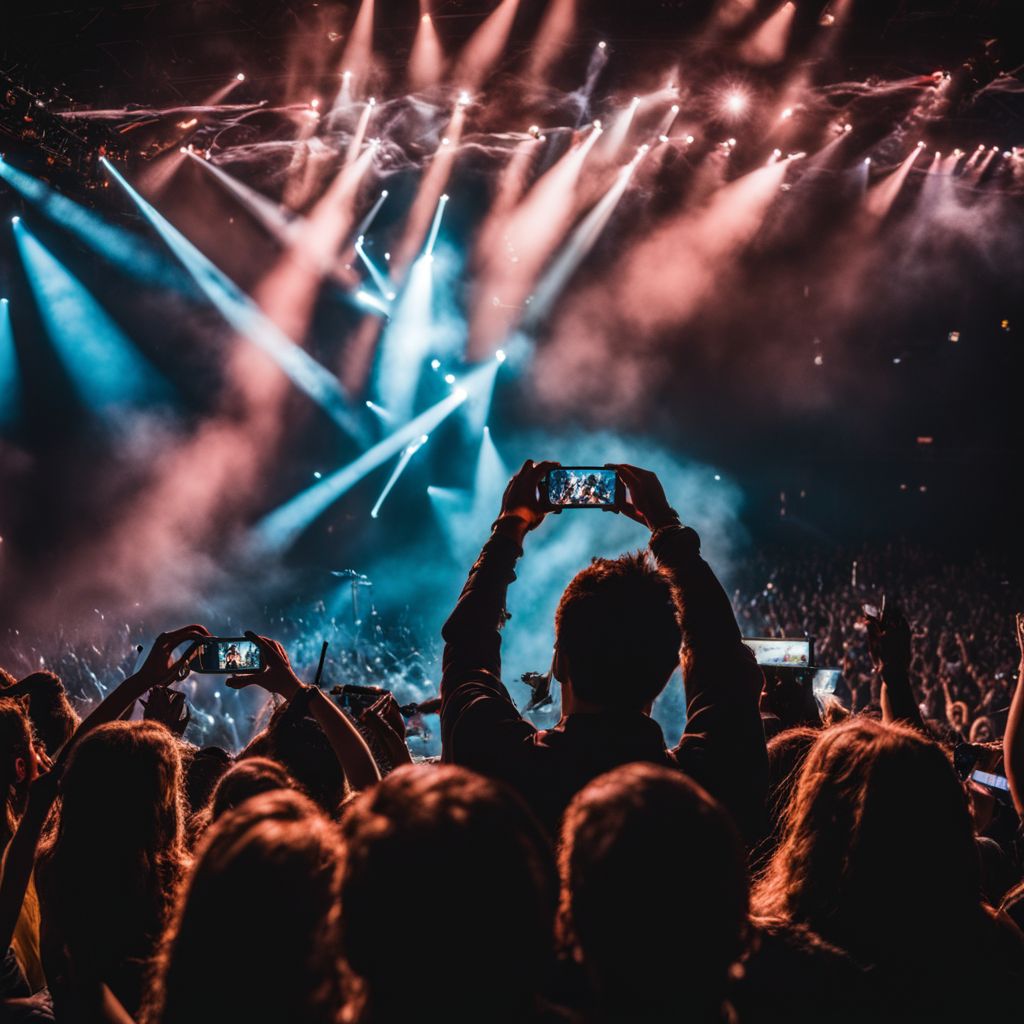 A fan captures a lively concert crowd with their camera.