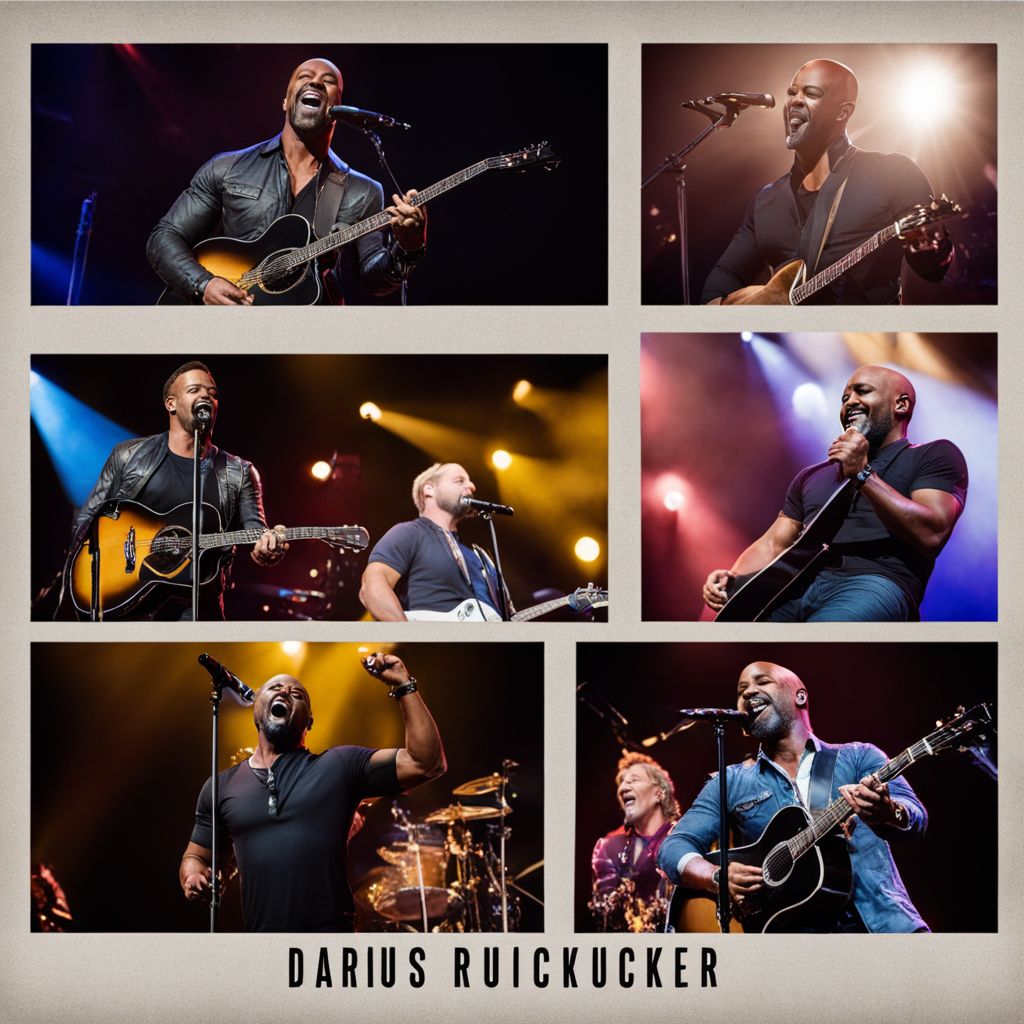 Darius Rucker passionately performing with his bandmates on stage.