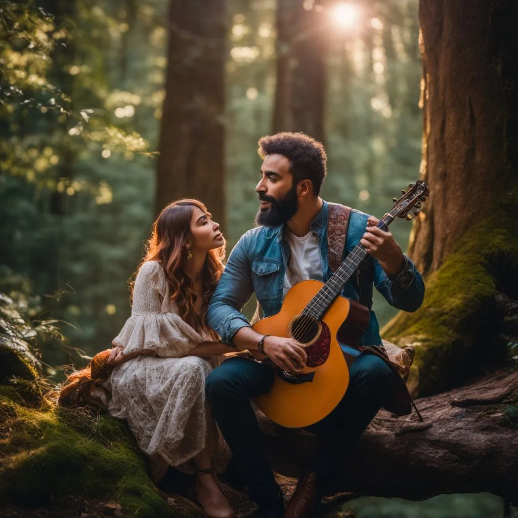 Raffi's music in an enchanted forest, featuring diverse people and styles.