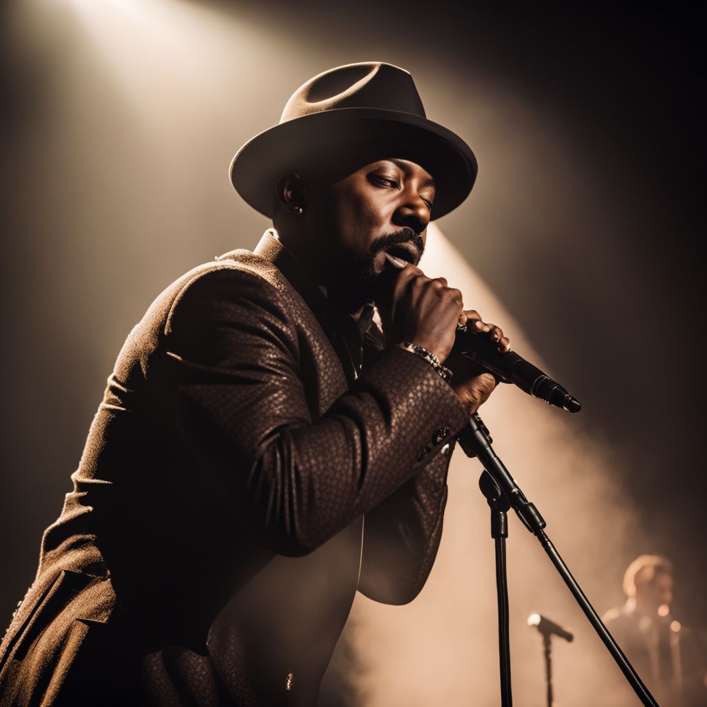 Anthony Hamilton performing live on stage with intense emotion and focus.