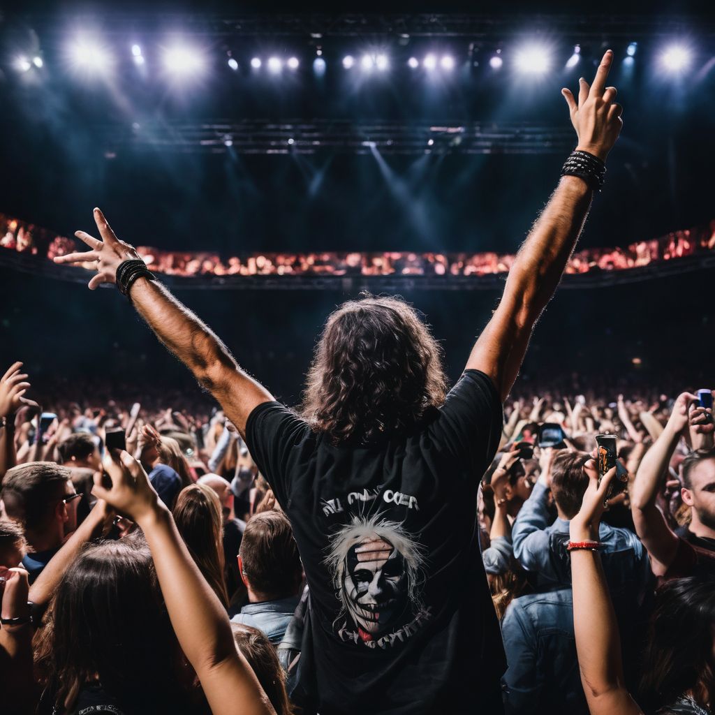 A crowd of fans cheering at an Alice Cooper concert.