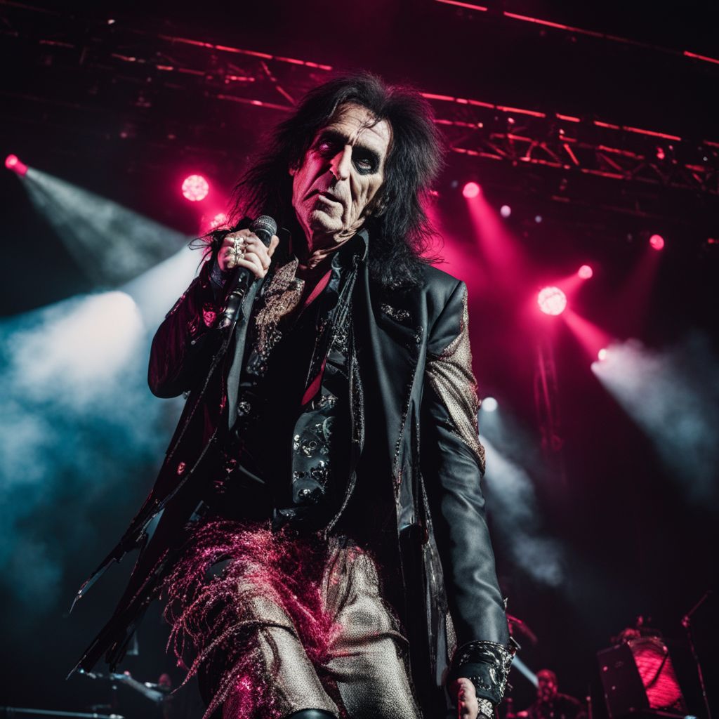 Alice Cooper performs on stage with a dynamic light show.