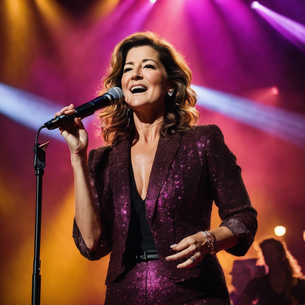 Amy Grant performing with a captivating light show at a concert.