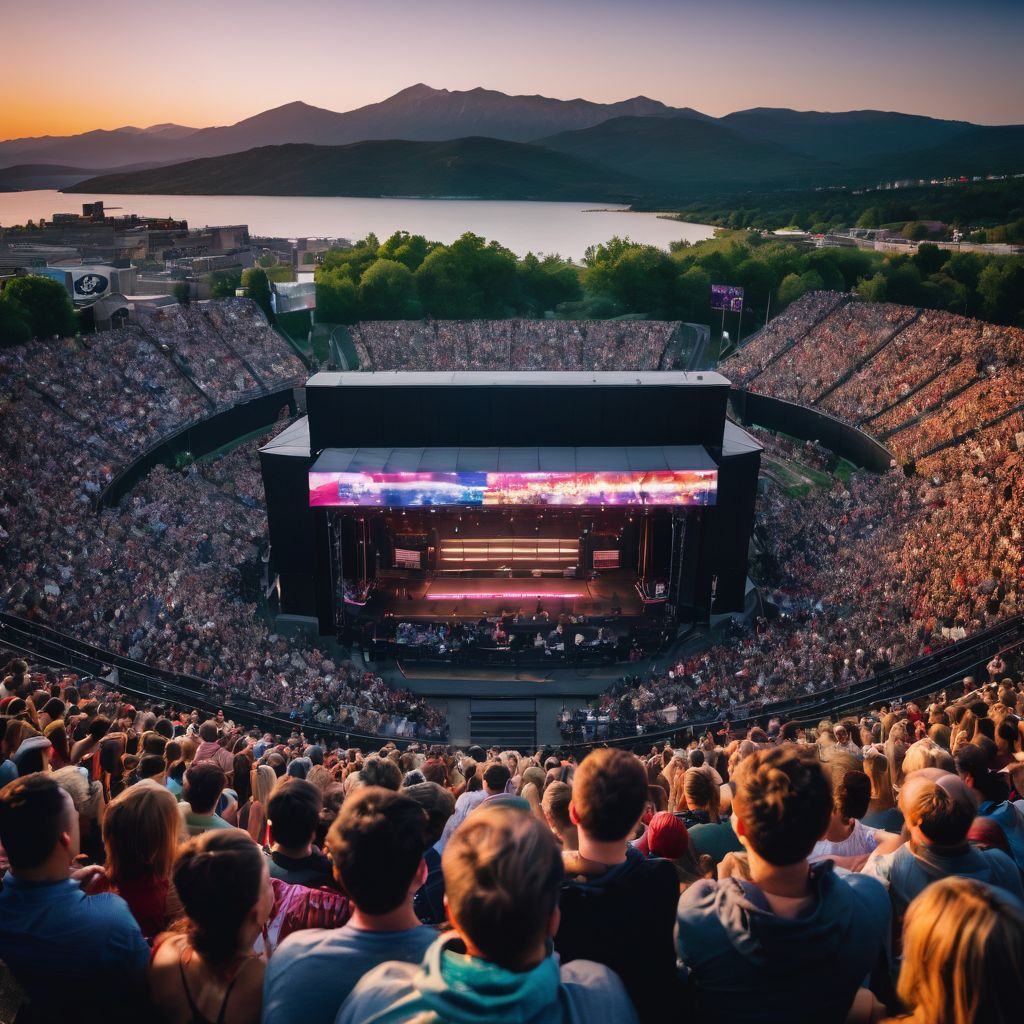 A diverse crowd of cheering fans at an outdoor amphitheater.