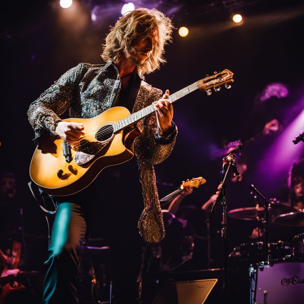 Ian Munsick performing on stage with a guitar in front of a diverse crowd.