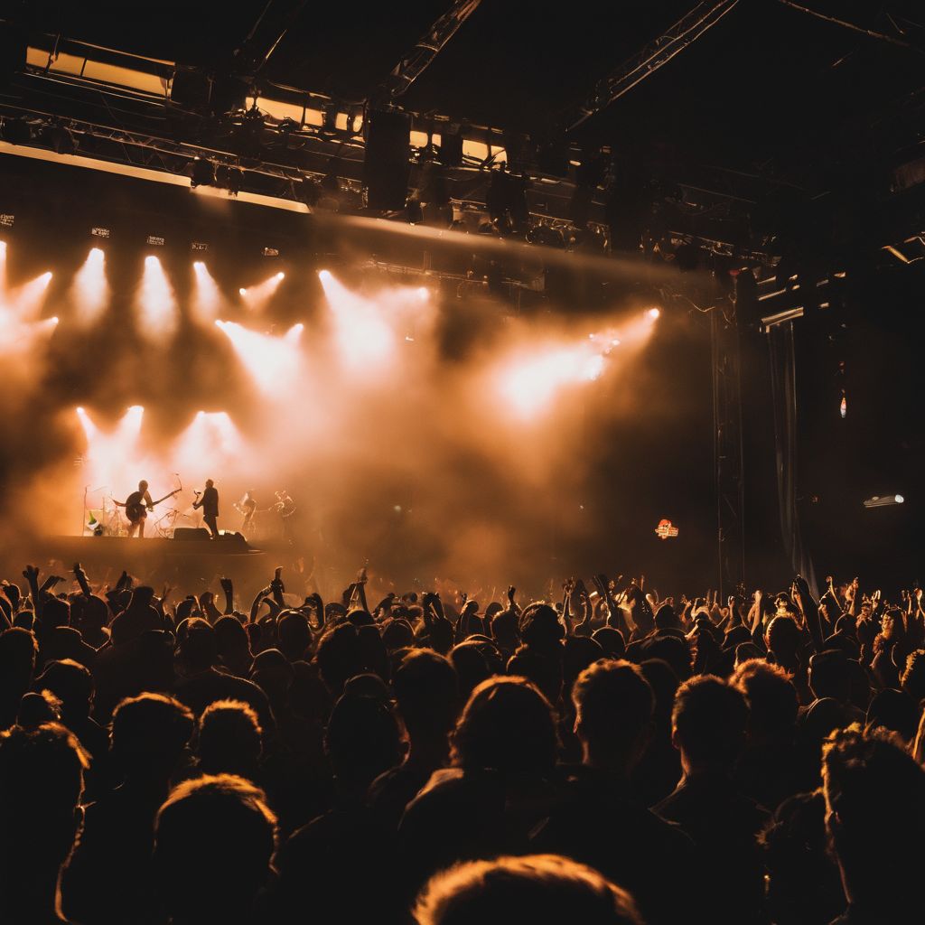 A silhouette of a roaring crowd at a Beartooth concert.