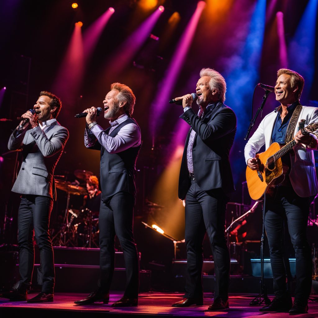 The Gaither Vocal Band performing live on stage, showcasing diverse styles.