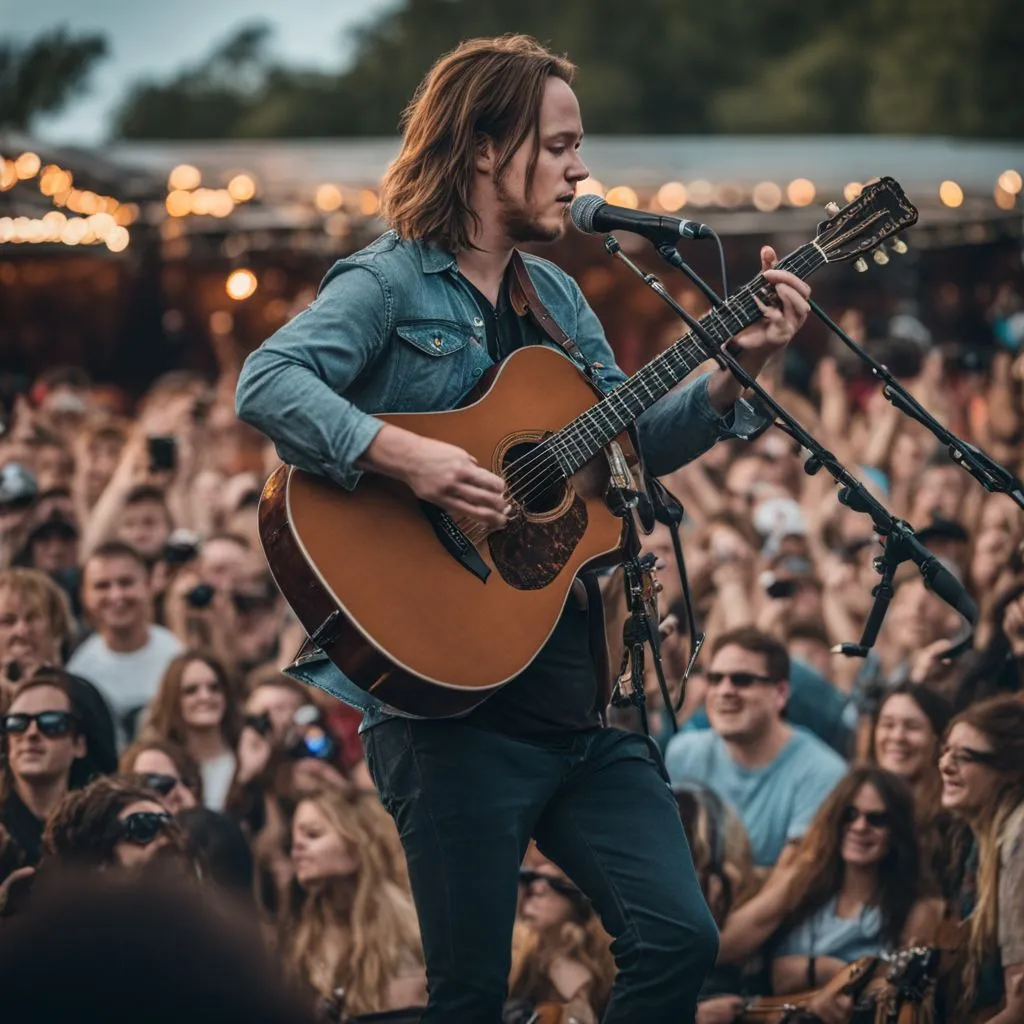 Billy Strings performing at a music festival with enthusiastic fans.