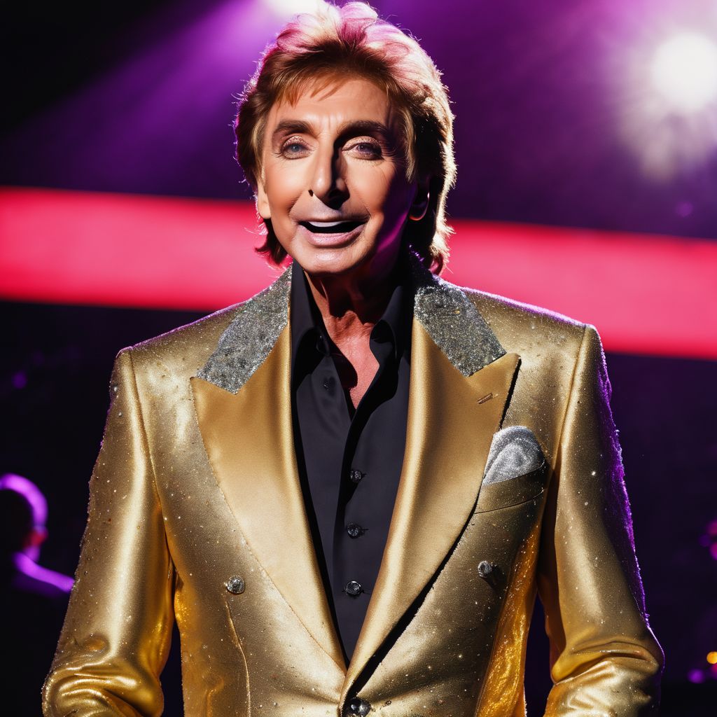 Barry Manilow performing live on stage, captivating the audience with his music.