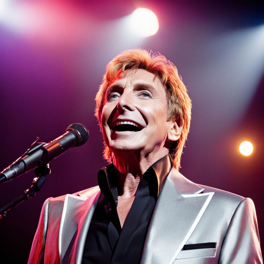 Barry Manilow performing in packed arena with detailed features and varied audience.