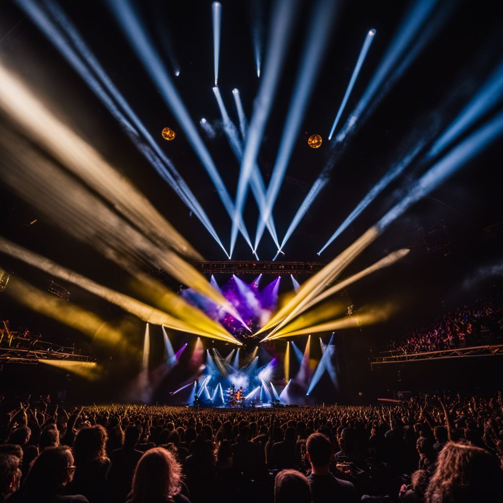 A lively Brit Floyd concert with a diverse audience and stunning visuals.