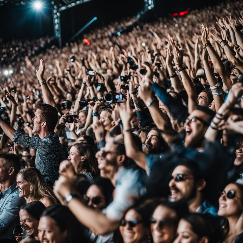 Fans cheering and waving at a Bryan Adams concert.