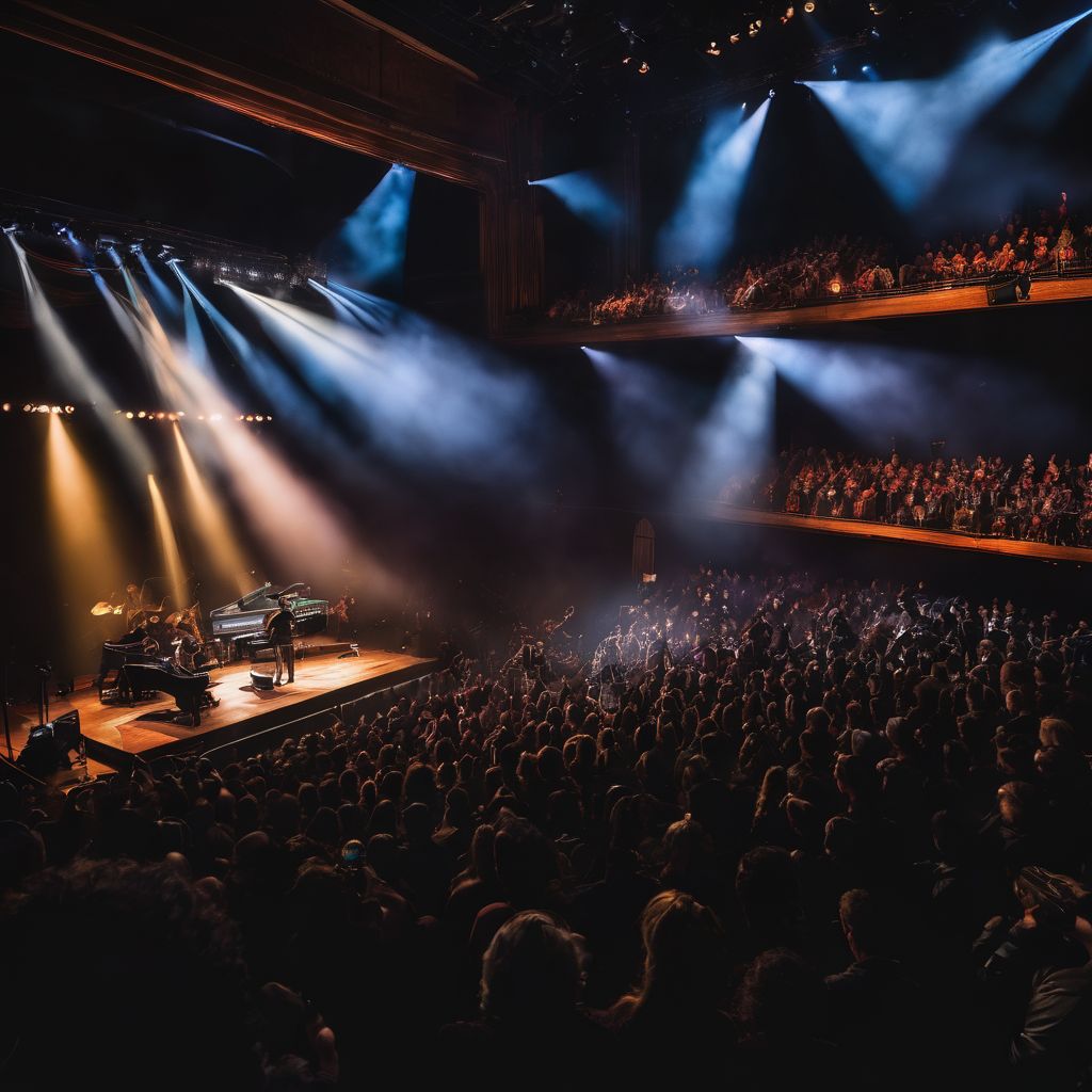 A photo of a sinister stage set with a bustling atmosphere.