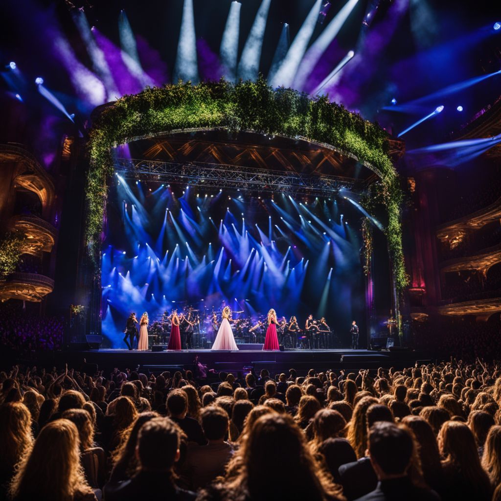 A packed concert venue with Celtic Woman's captivating performance.