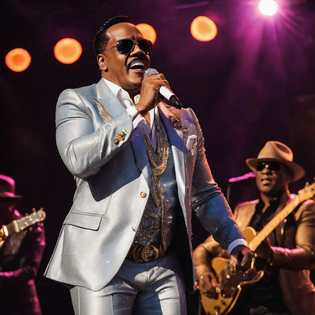 Charlie Wilson performing on stage with a lively crowd at a concert.