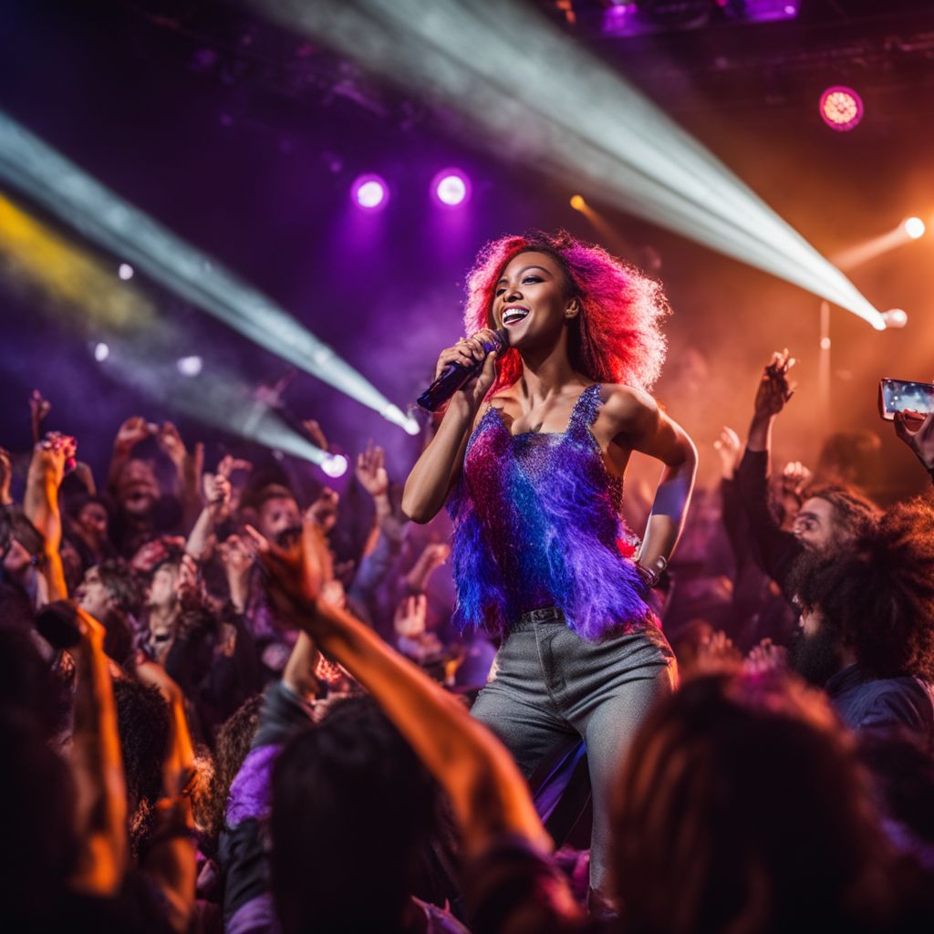 A dynamic concert performance with enthusiastic fans and diverse musicians.