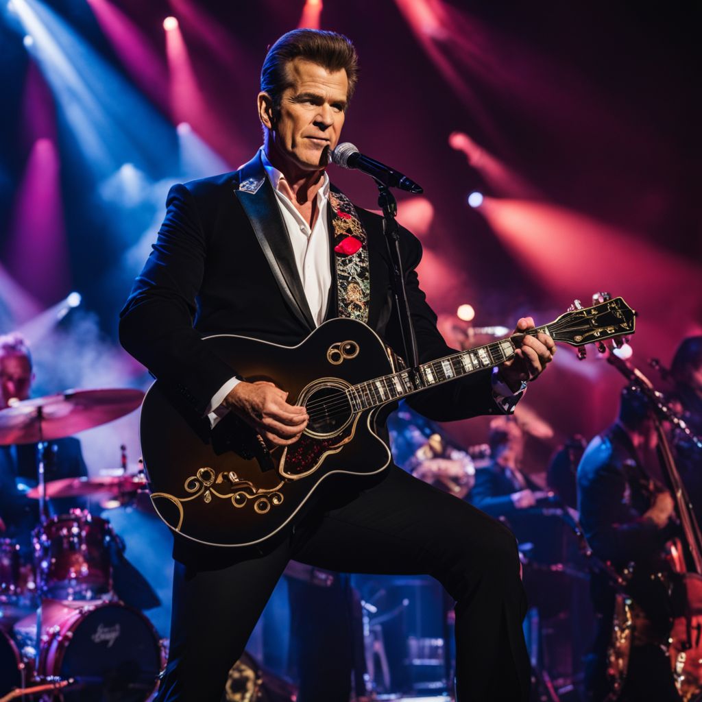 Chris Isaak performing in a concert with shelter animals in a lively atmosphere.