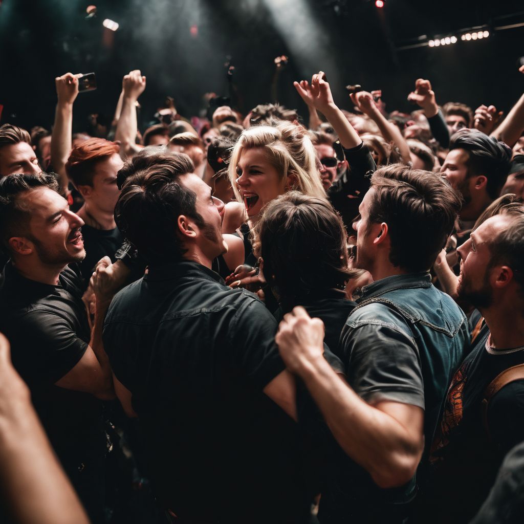 Punk rock concertgoers moshing in front of the stage capturing the energy of Circle Jerks' performance.