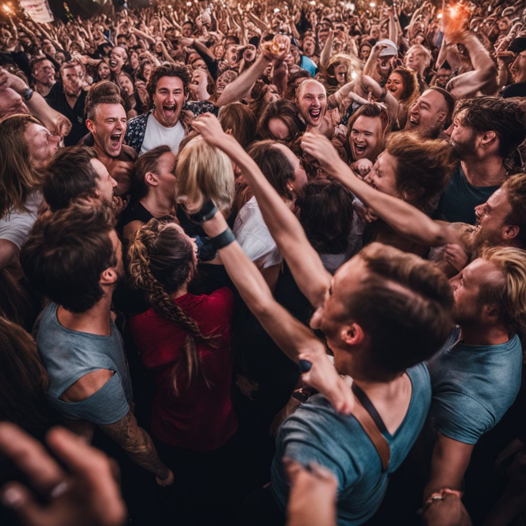 A lively, diverse crowd enjoying a Circle Jerks concert.