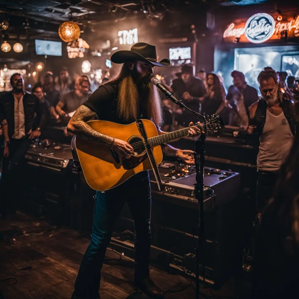 Cody Jinks performing at a lively honky-tonk bar with vibrant atmosphere.