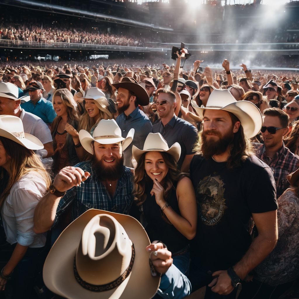 A crowd of energetic fans in cowboy hats dancing at a Cody Jinks concert.