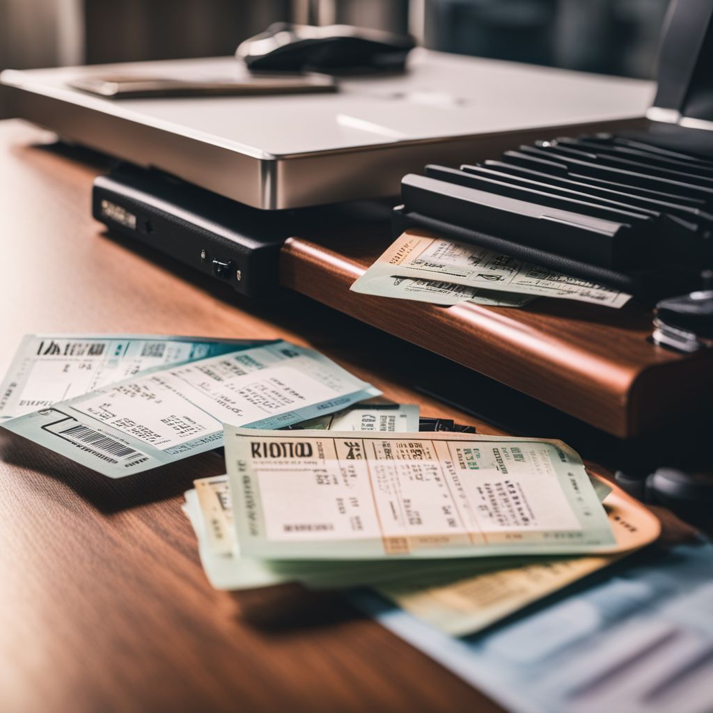 Two concert tickets on a modern desk, with cityscape photography.