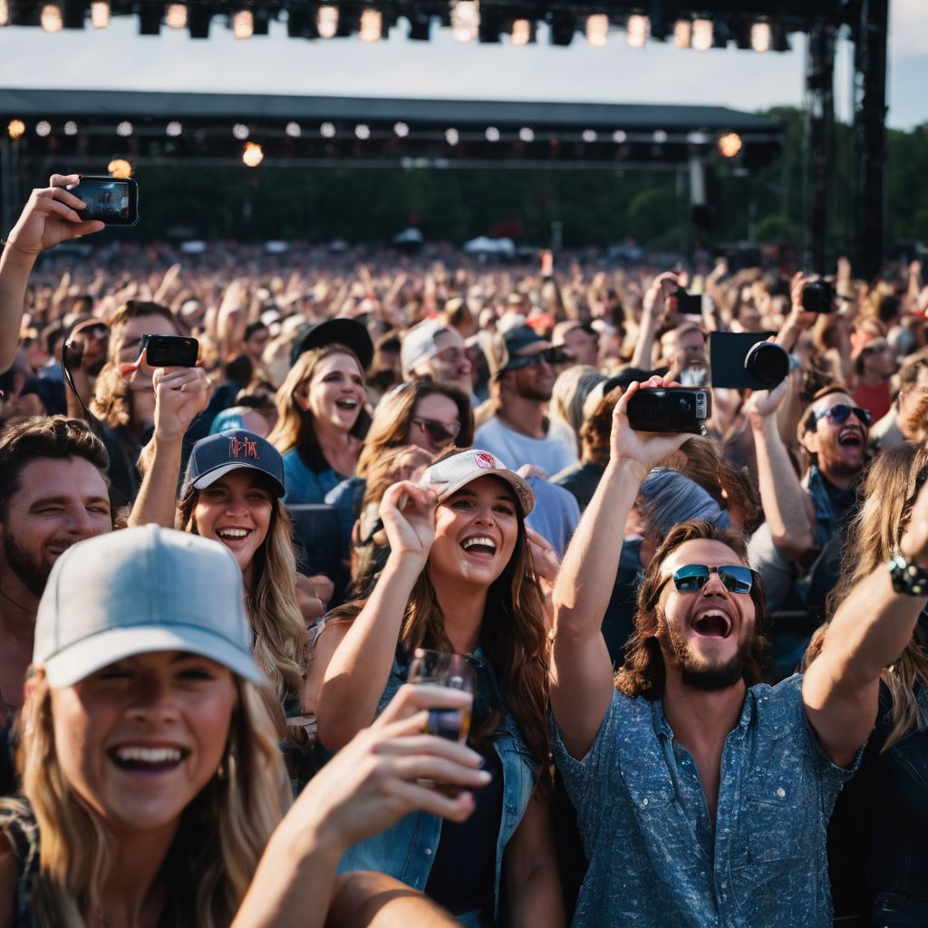 Fans cheering at an Eli Young Band outdoor concert.