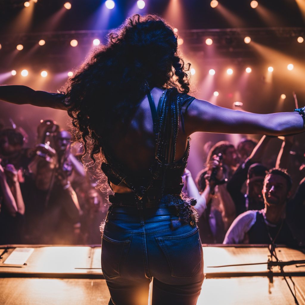 A lively concert venue filled with enthusiastic fans captured in sharp detail.