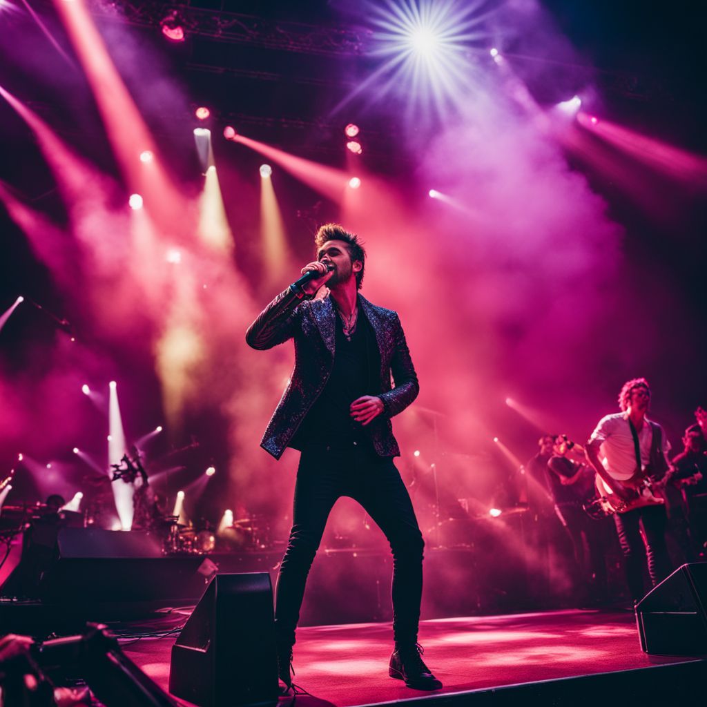 Enrique Guzmán performing on vibrant stage with adoring fans.