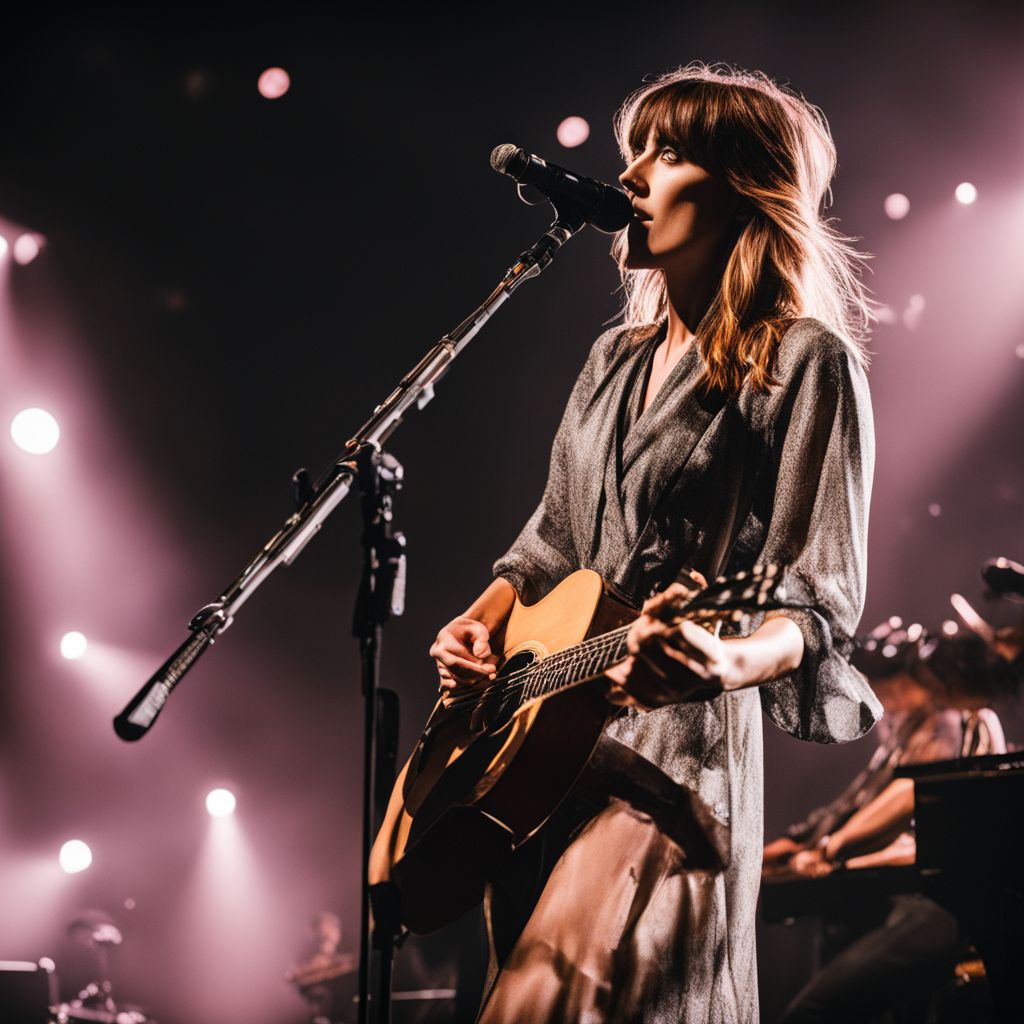 This photo captures the dynamic energy of Feist's captivating concert performance.