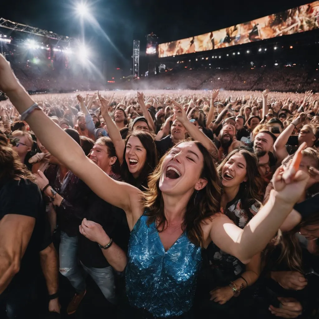 A lively crowd of fans at a Foo Fighters concert.