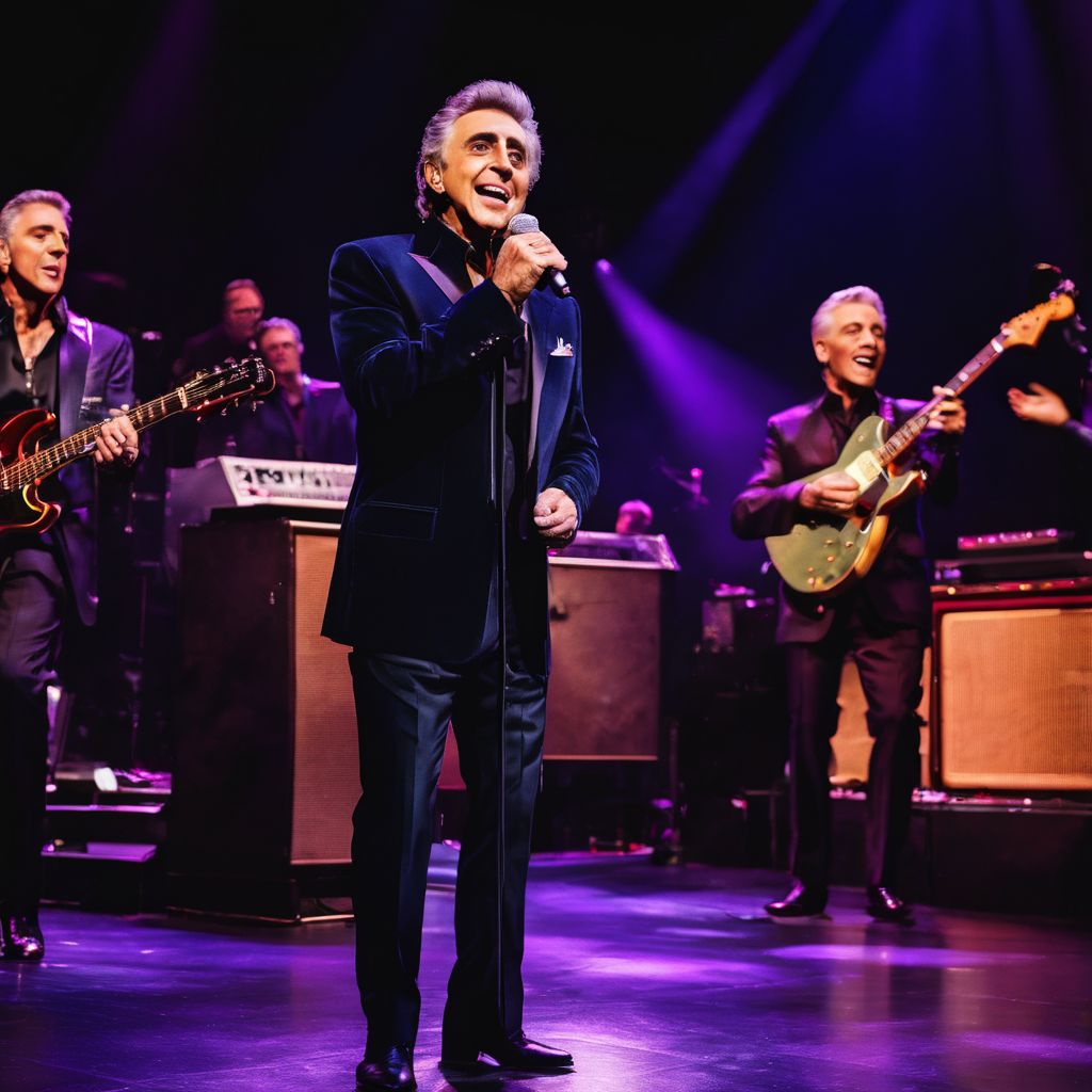 Frankie Valli performs on stage at Long Beach Terrace Theater in various outfits.