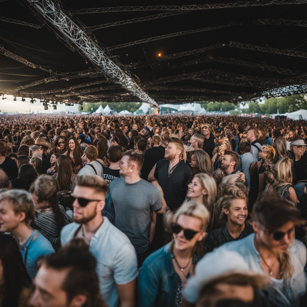 Fans at outdoor music festival enjoying Daði Freyr's performance.