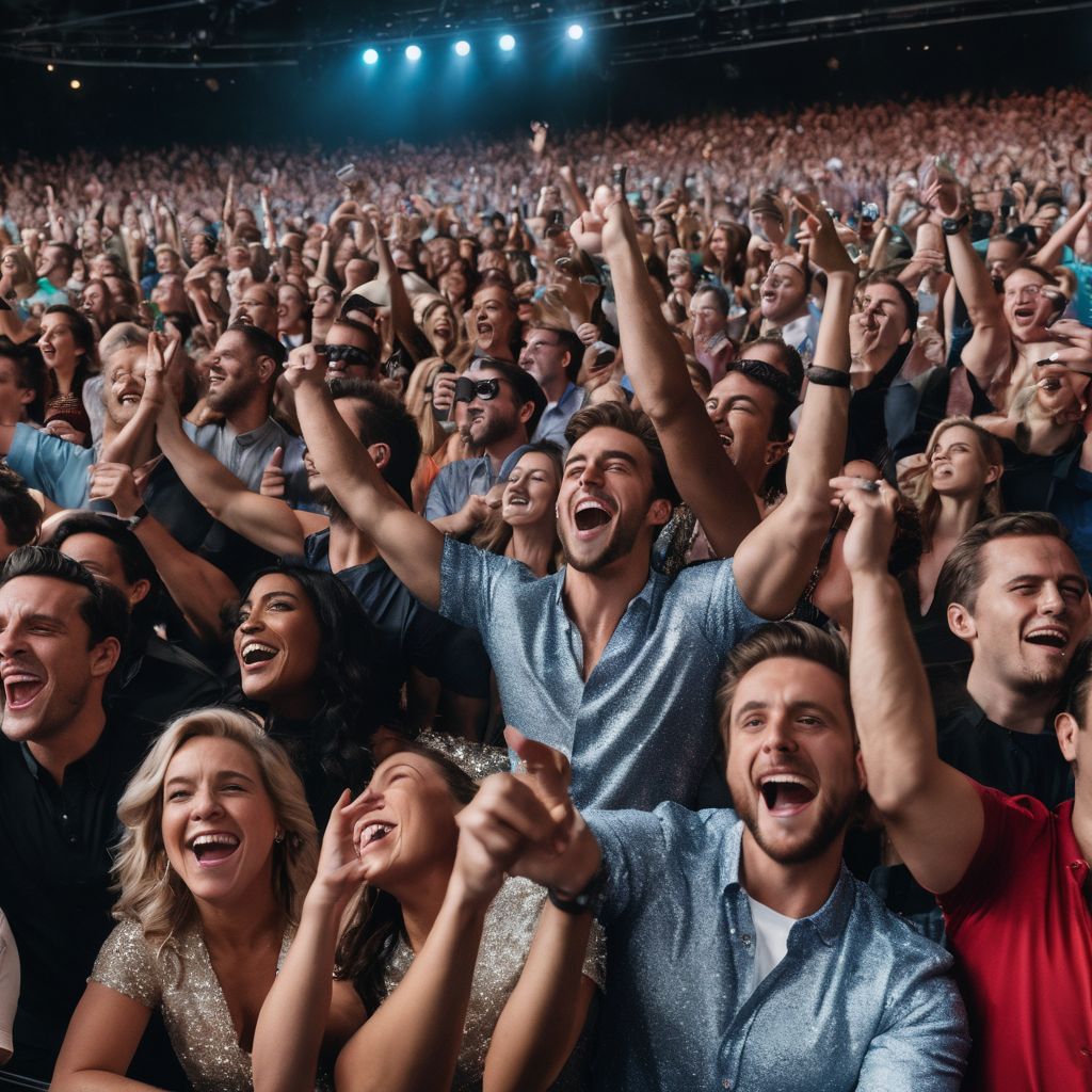 A crowd of fans cheering at a Frankie Valli concert.