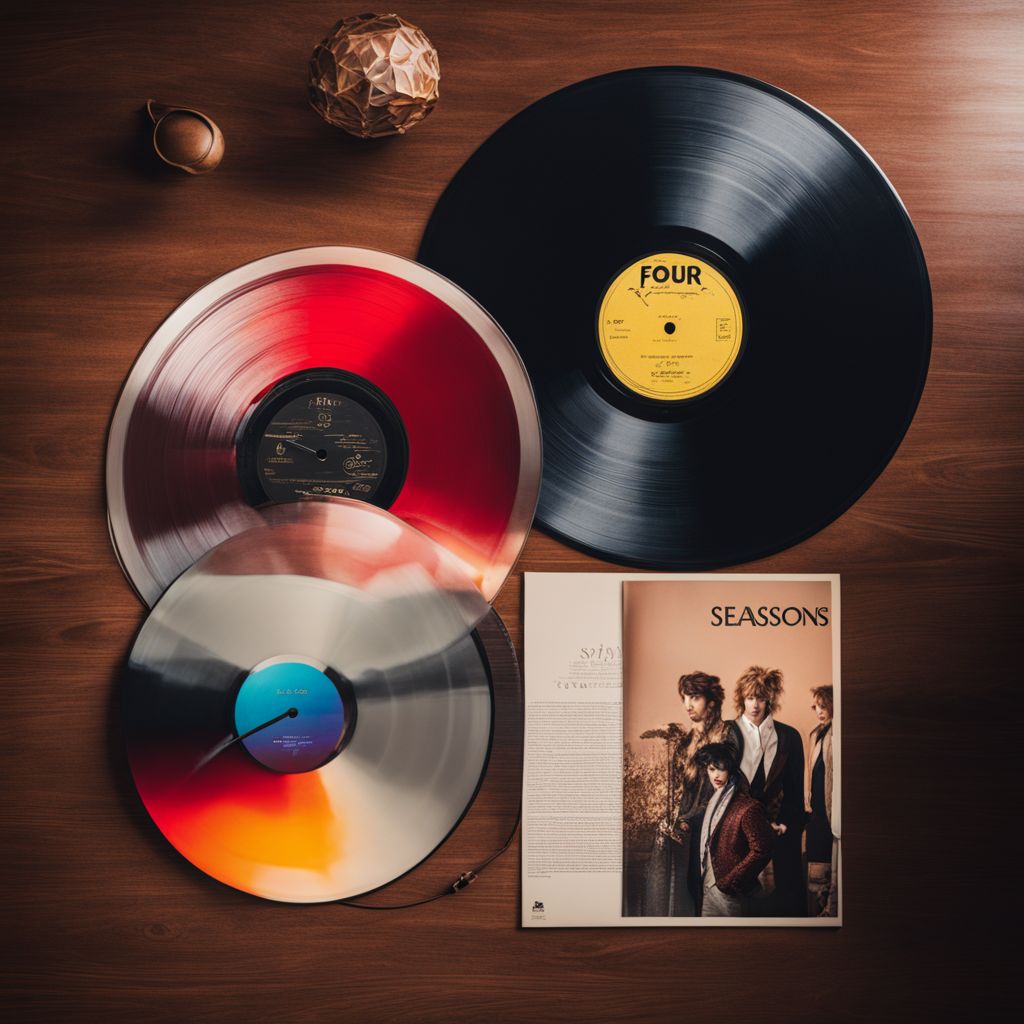 A photo of The Four Seasons vinyl records against a vintage backdrop.