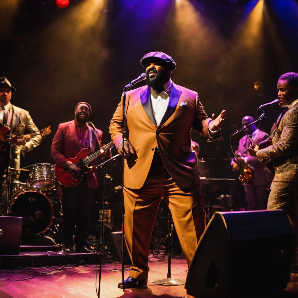 Gregory Porter performing on stage in a jazz club.