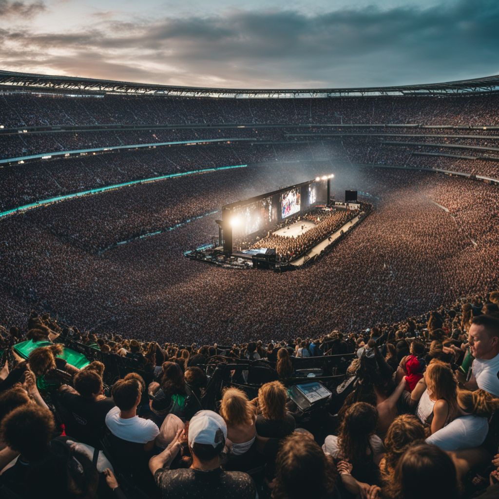 A packed stadium at a Green Day concert with diverse crowd.
