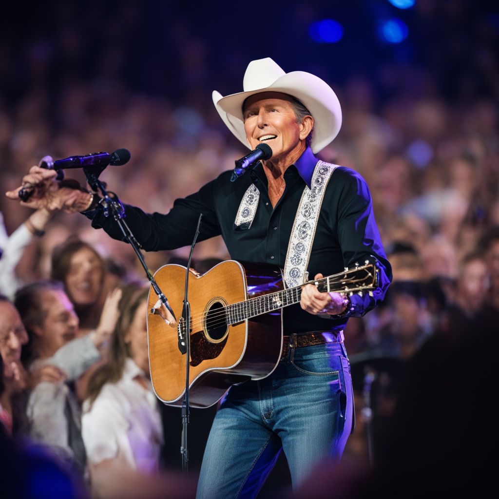 George Strait performing on stage in front of enthusiastic fans.