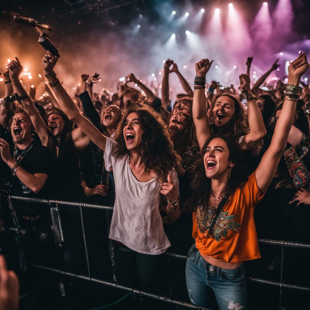 Enthusiastic audience at Greta Van Fleet concert with diverse features and styles.