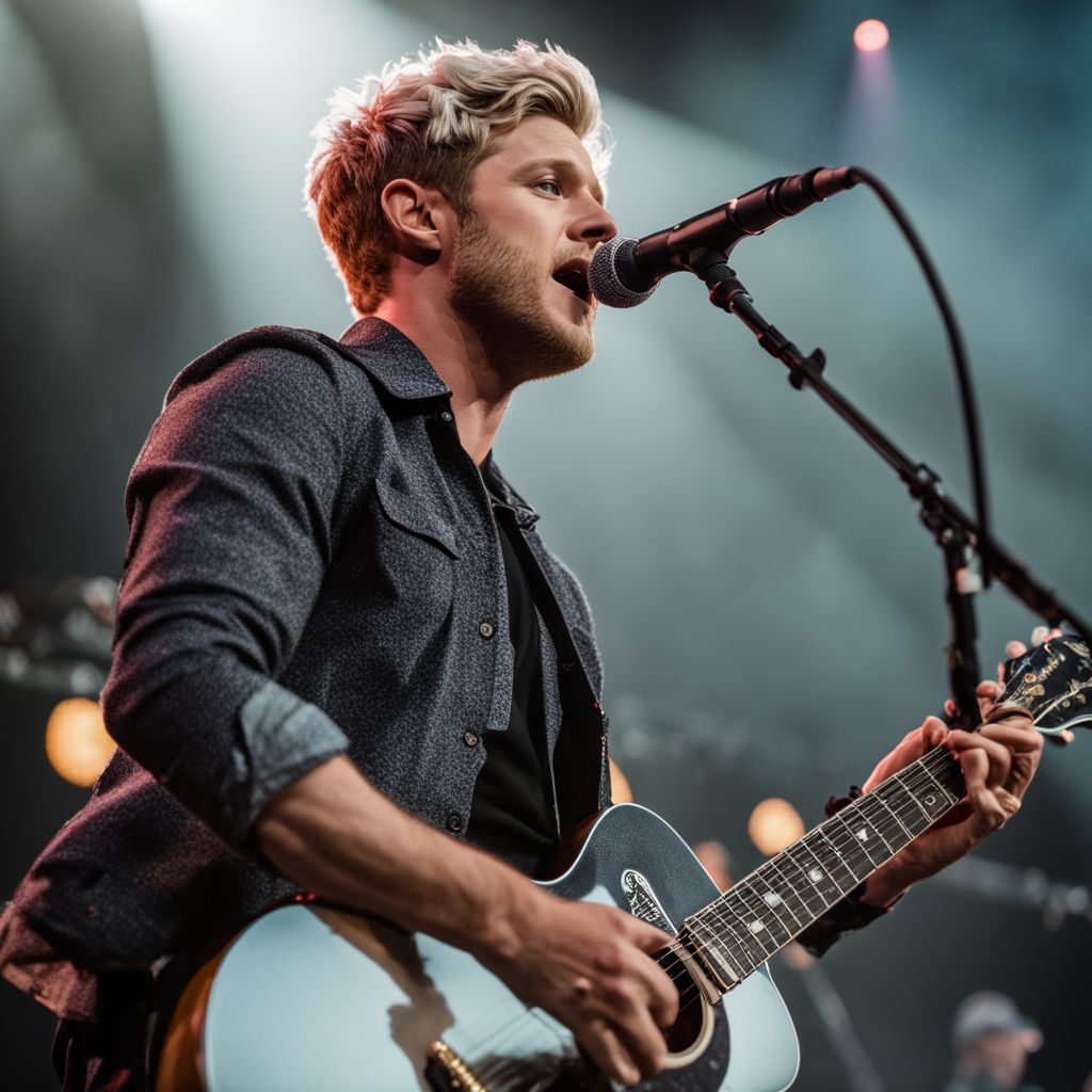 Niall Horan performs on stage at a music festival in various outfits.