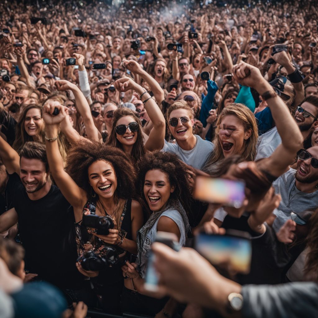 A diverse crowd cheers at a Lil Darkie concert in the city.