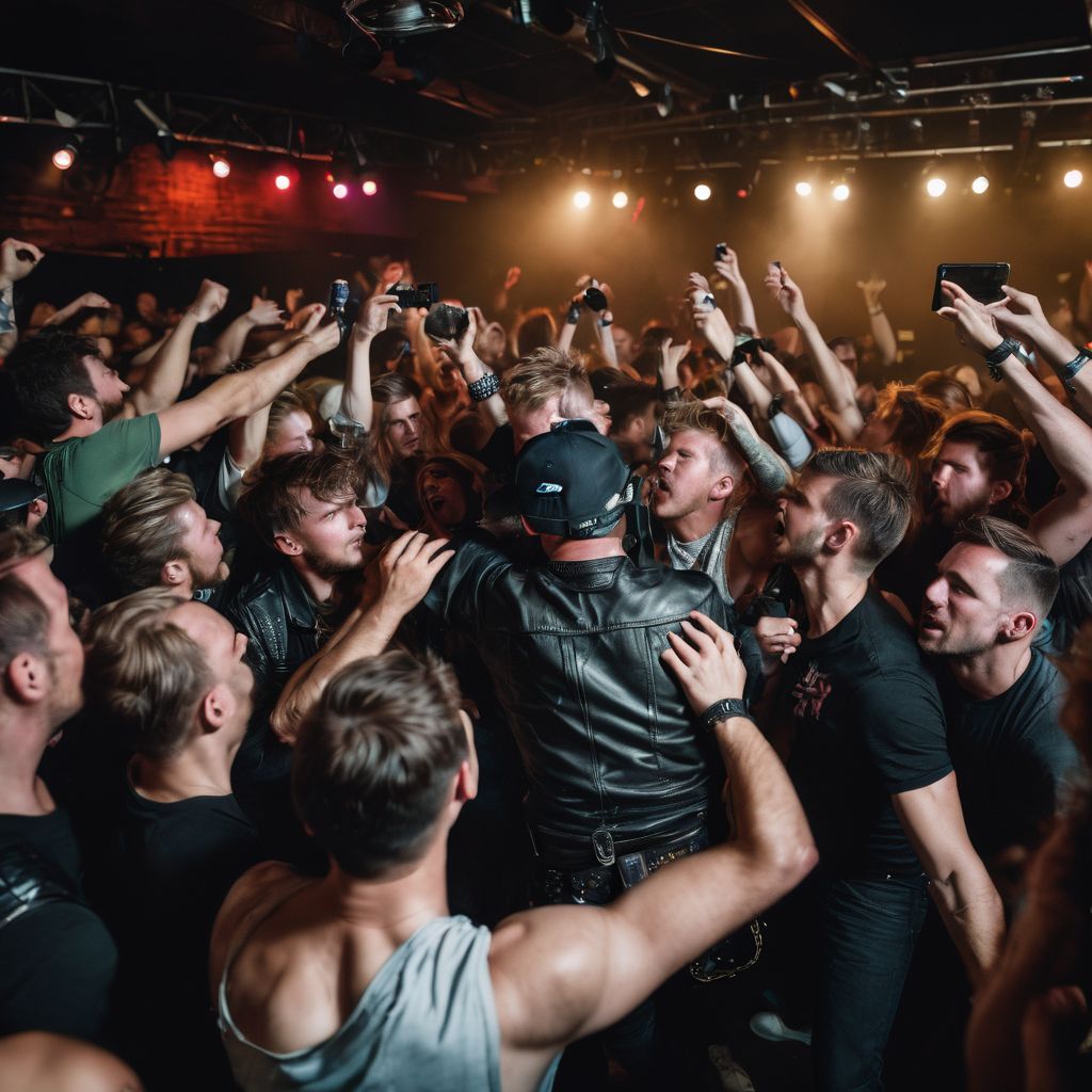 Punk rock fans moshing at a Circle Jerks concert.