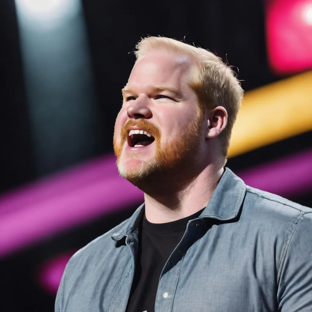 Jim Gaffigan entertaining a diverse crowd with his comedic performance.