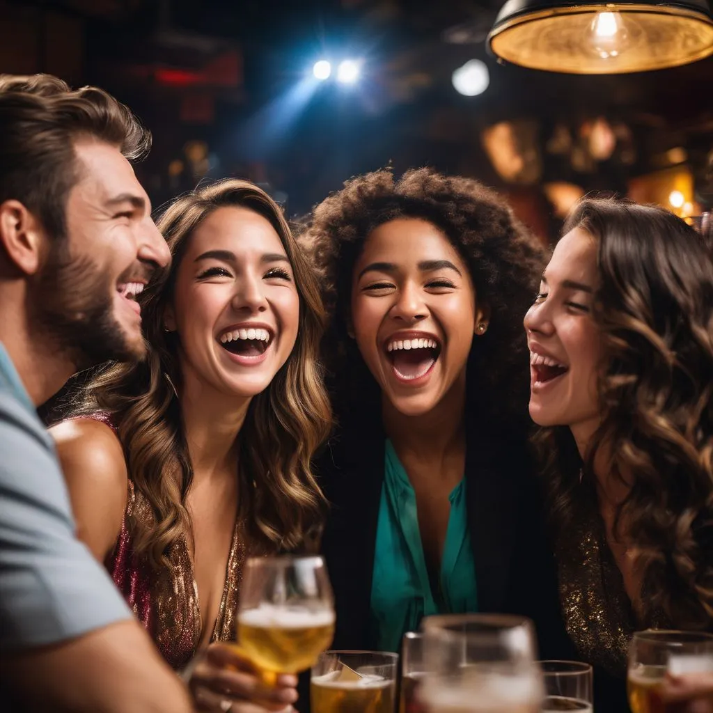 A group of diverse people enjoying a comedy show together.