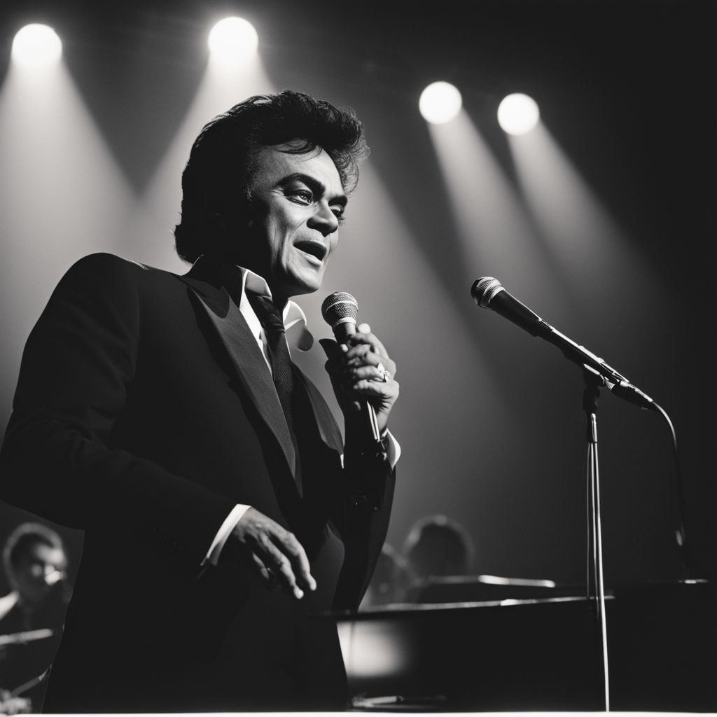 Johnny Mathis performing onstage at a concert hall.