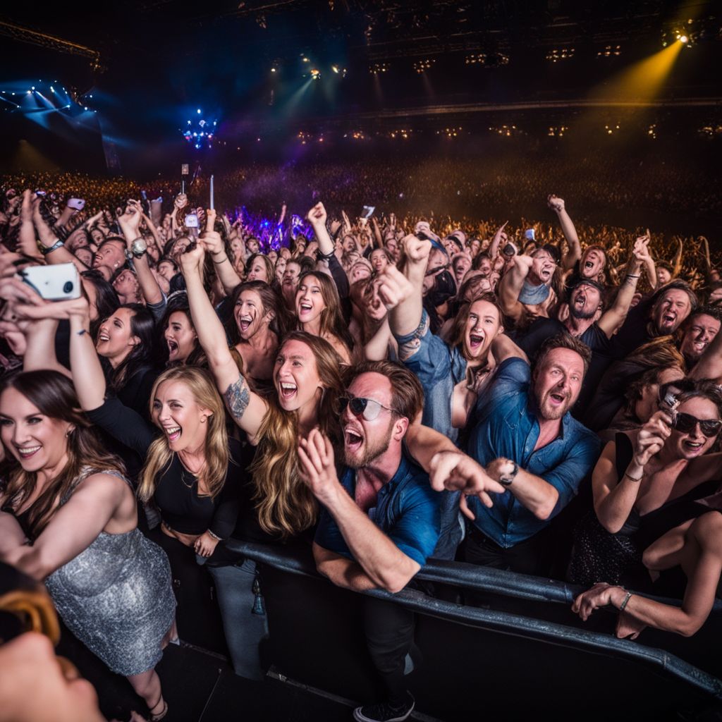 Fans cheering at an electrifying Johnny Reid concert.